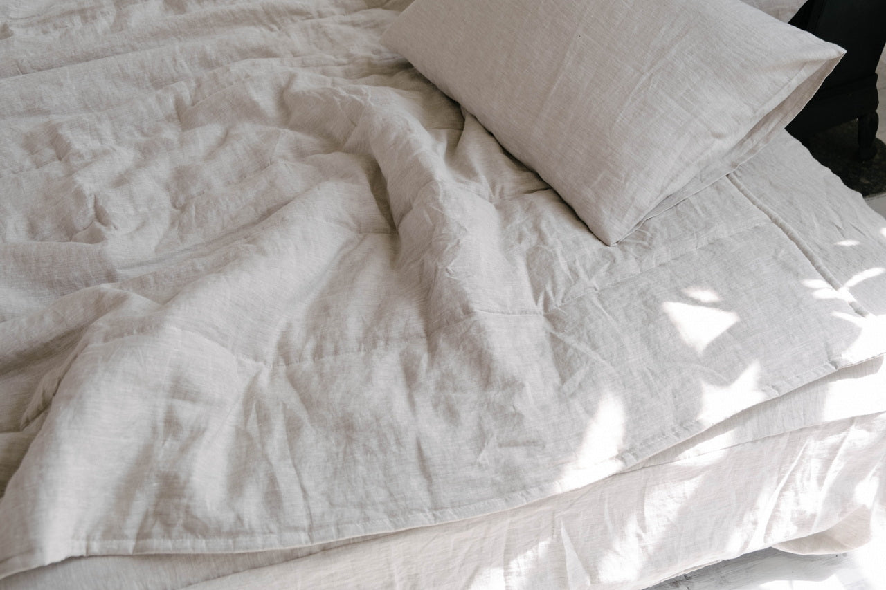 Natural Grey HEMP Linen blanket quilt - linen organic fabric + filler - organic Hemp fiber - in stripe Full Twin Queen King Custom Sizes