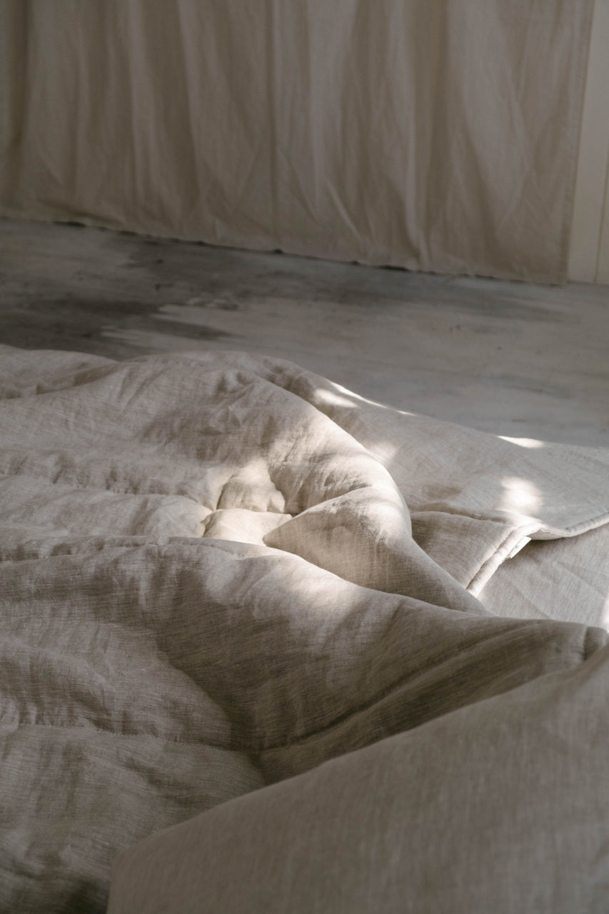 Natural Grey HEMP Linen  blanket quilt - linen organic fabric + filler - organic Hemp fiber - in stripe Full Twin Queen King Custom Sizes