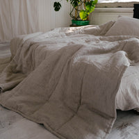 Natural Grey HEMP Linen  blanket quilt - linen organic fabric + filler - organic Hemp fiber - in stripe Full Twin Queen King Custom Sizes