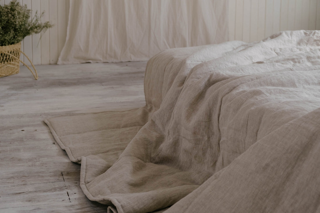 Natural Grey HEMP Linen  blanket quilt - linen organic fabric + filler - organic Hemp fiber - in stripe Full Twin Queen King Custom Sizes