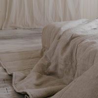 Natural Grey HEMP Linen  blanket quilt - linen organic fabric + filler - organic Hemp fiber - in stripe Full Twin Queen King Custom Sizes