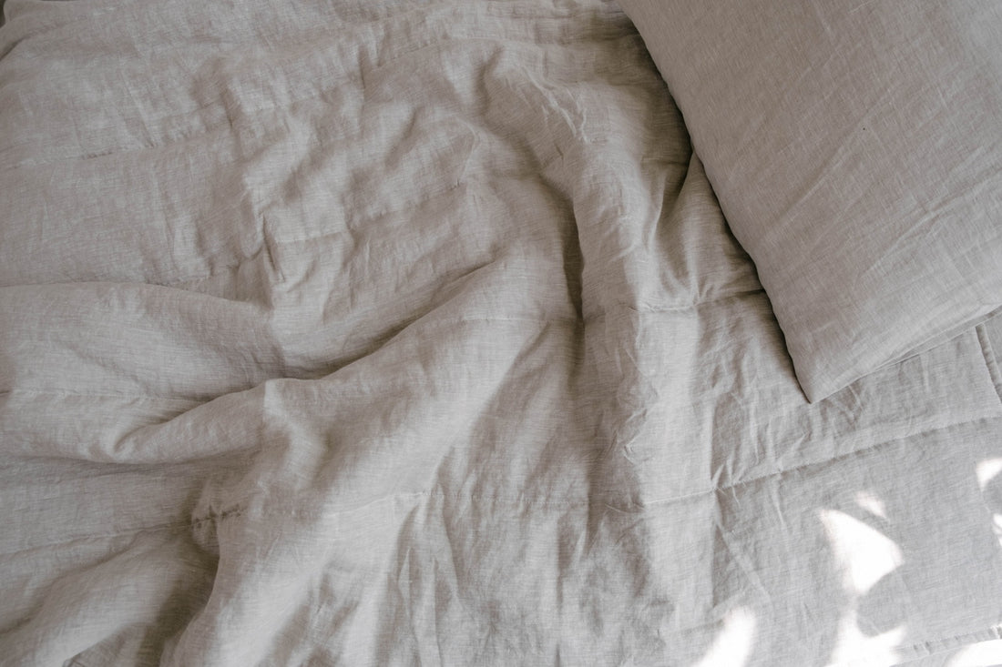 Natural Grey HEMP Linen  blanket quilt - linen organic fabric + filler - organic Hemp fiber - in stripe Full Twin Queen King Custom Sizes