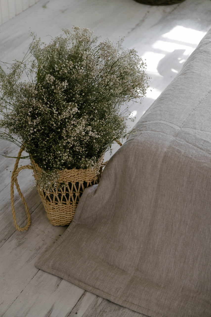 Natural Grey HEMP Linen  blanket quilt - linen organic fabric + filler - organic Hemp fiber - in stripe Full Twin Queen King Custom Sizes