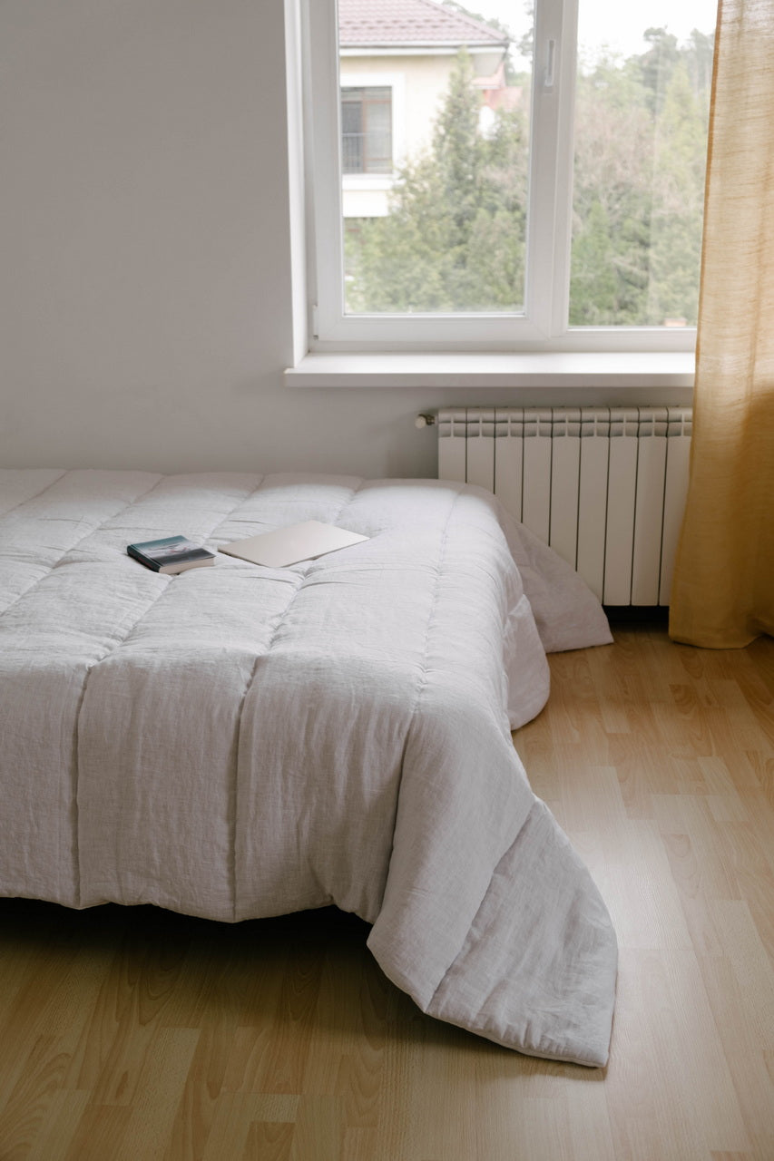 White Winter Organic HEMP + FLAX comforter blanket duvet - natural linen fabric with filler organic Hemp fiber
