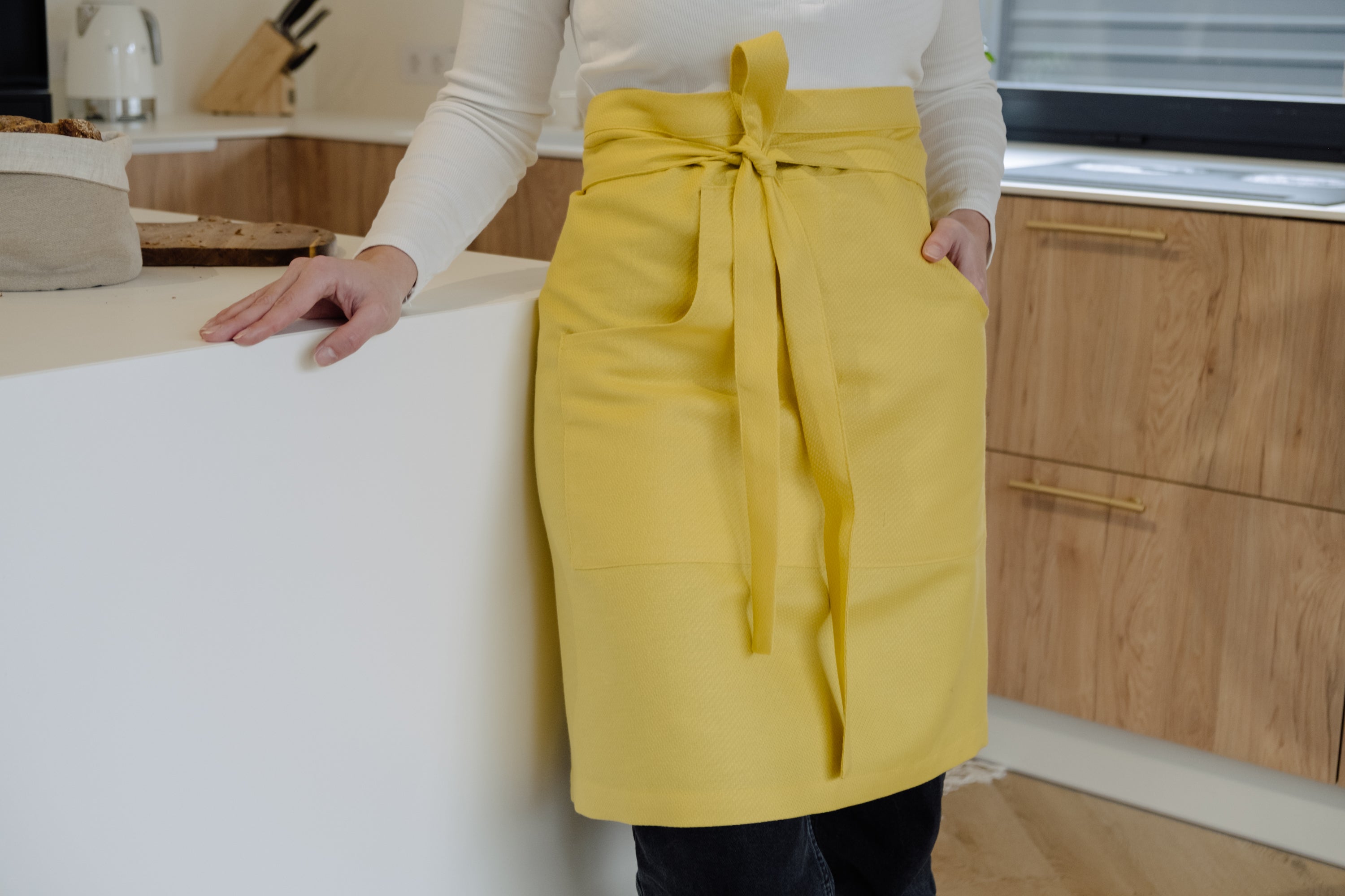 HEMP Turmeric Apron waist apron, natural hemp bistro apron half apron with pockets Personalized Embroidery Apron for women, men