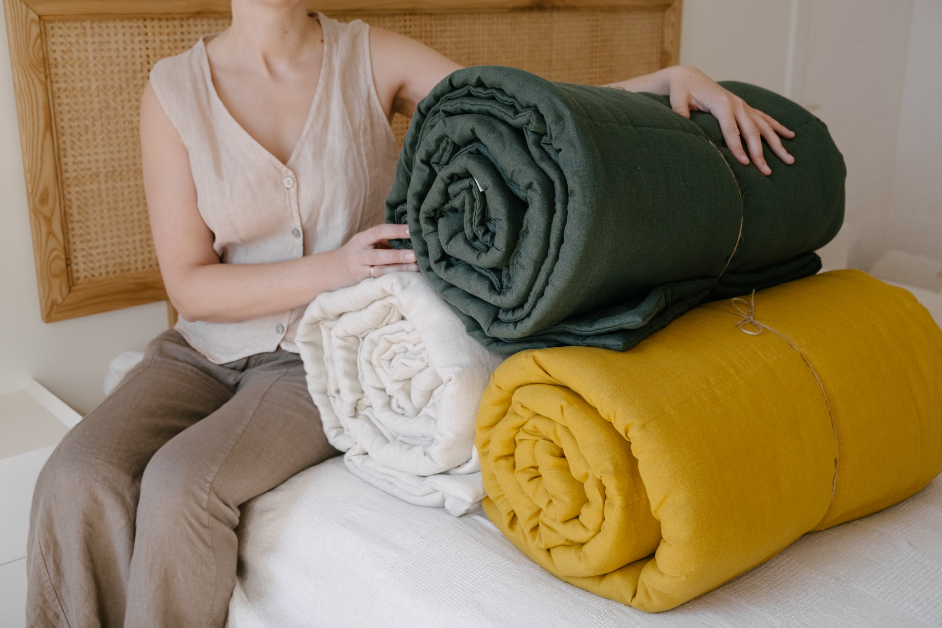 Natural Hemp Linen Blanket "Wood Breeze" quilt - linen organic fabric + filler organic Hemp fiber