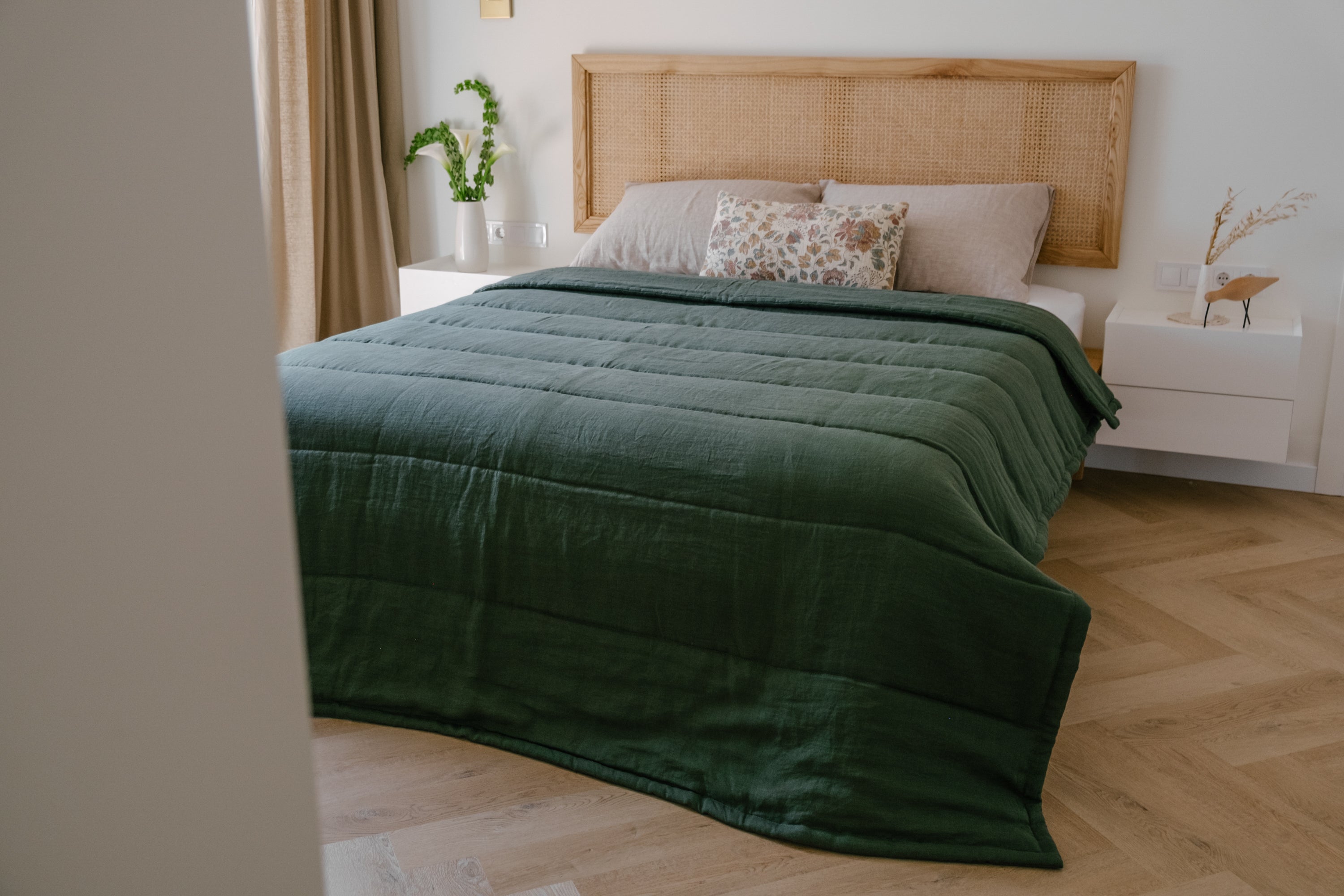 Natural Hemp Linen Blanket "Wood Breeze" quilt - linen organic fabric + filler organic Hemp fiber
