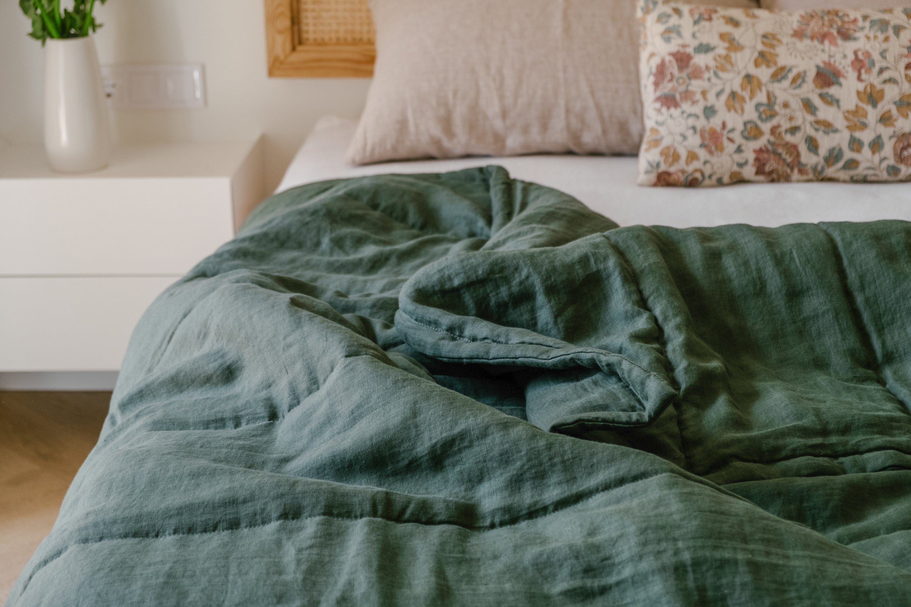 Natural Hemp Linen Blanket "Wood Breeze" quilt - linen organic fabric + filler organic Hemp fiber
