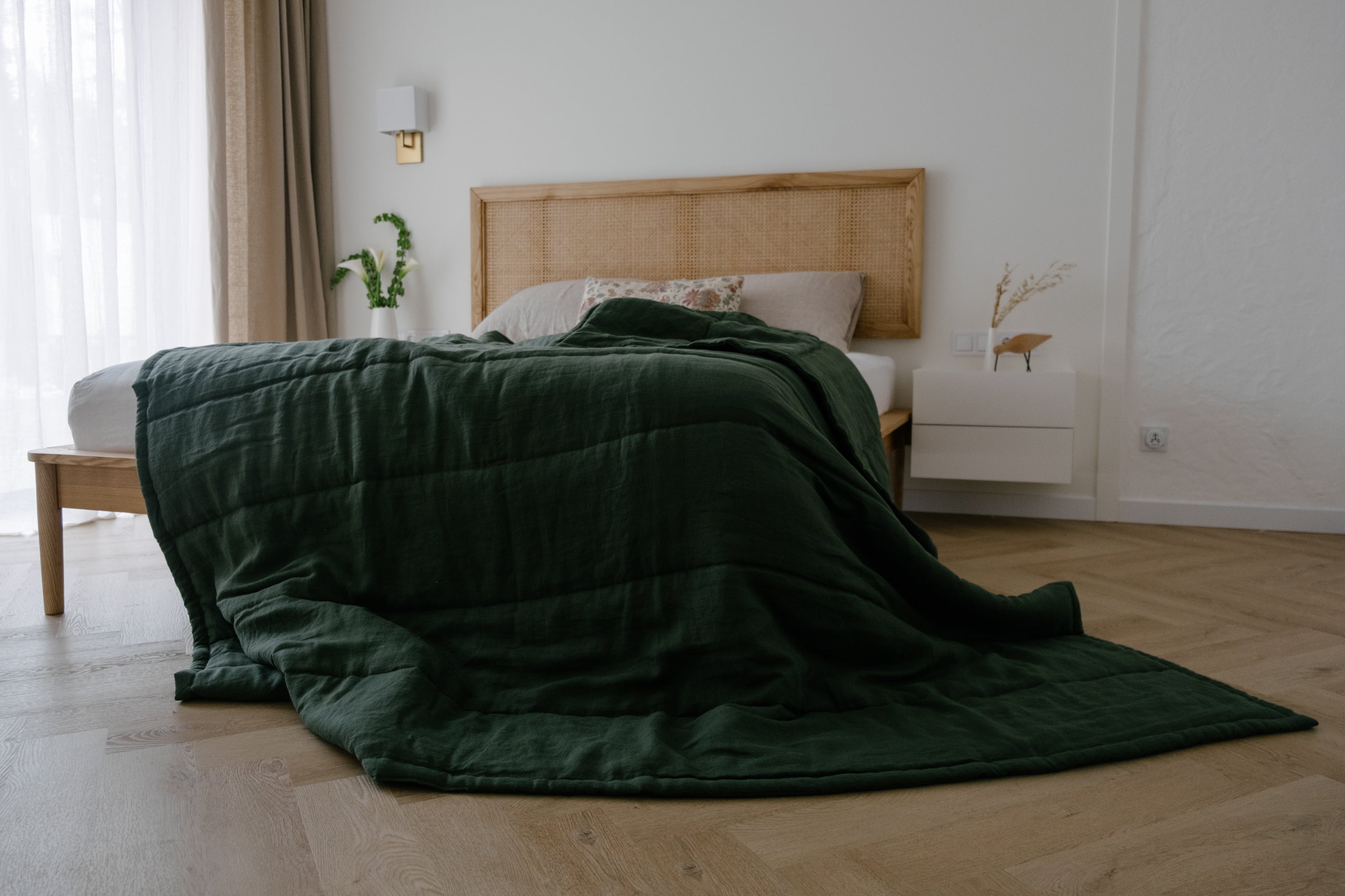 Natural Hemp Linen Blanket "Wood Breeze" quilt - linen organic fabric + filler organic Hemp fiber