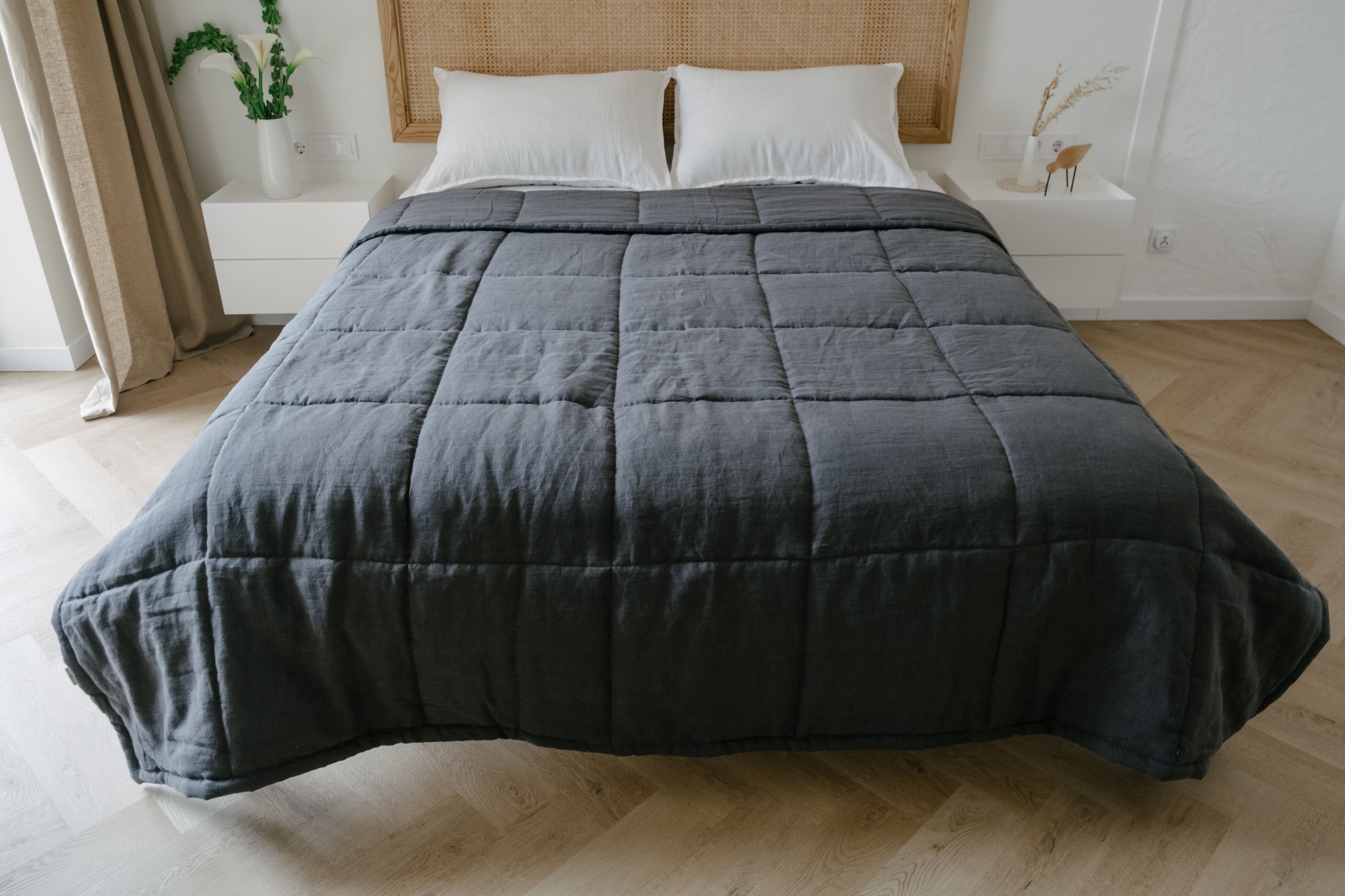 Thick 400gr.m2 Natural Hemp Linen Blanket Graphite Earth Hemp Fiber Filler in Linen Fabric / Hand made