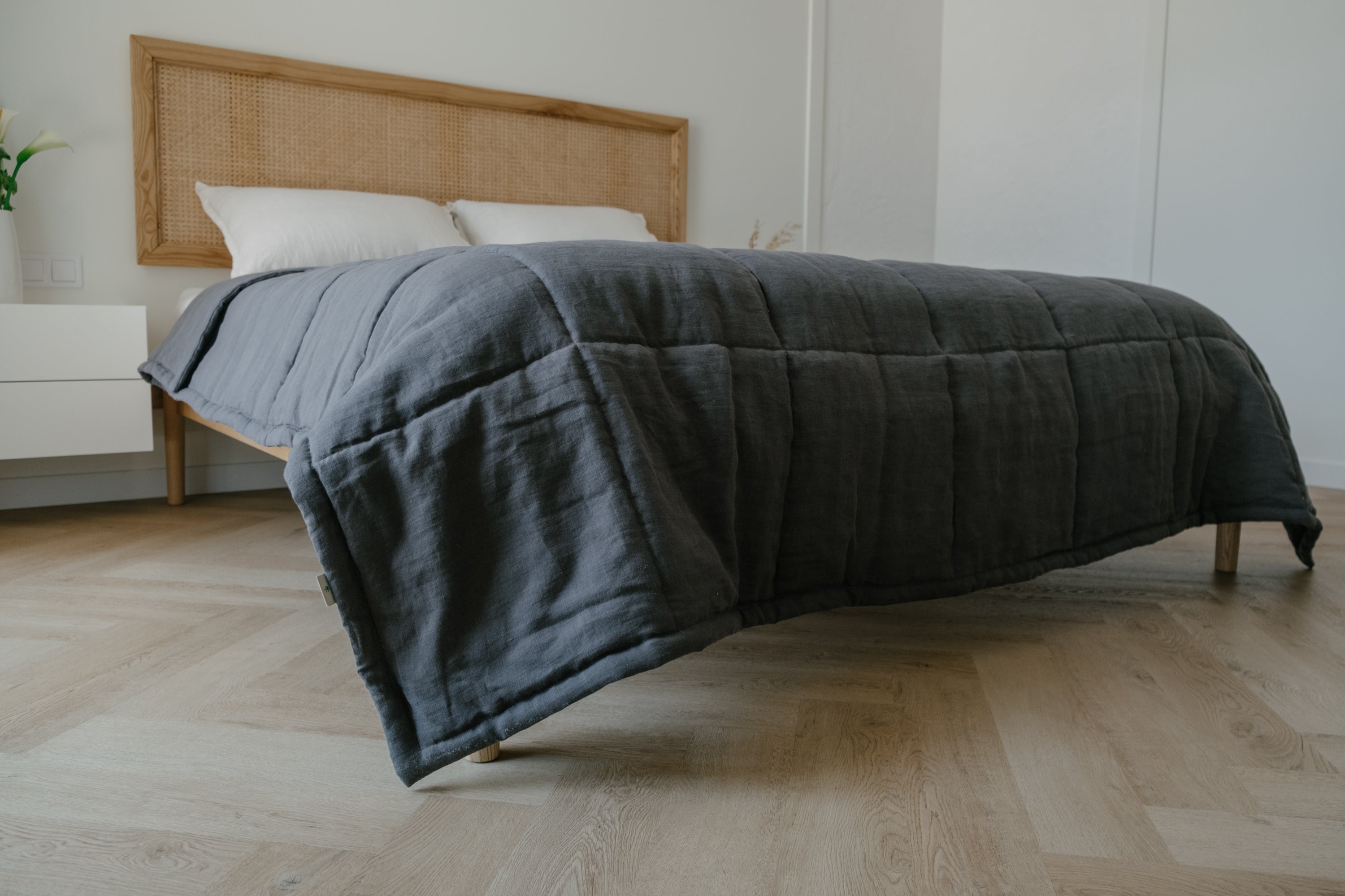 Thick 400gr.m2 Natural Hemp Linen Blanket Graphite Earth Hemp Fiber Filler in Linen Fabric / Hand made