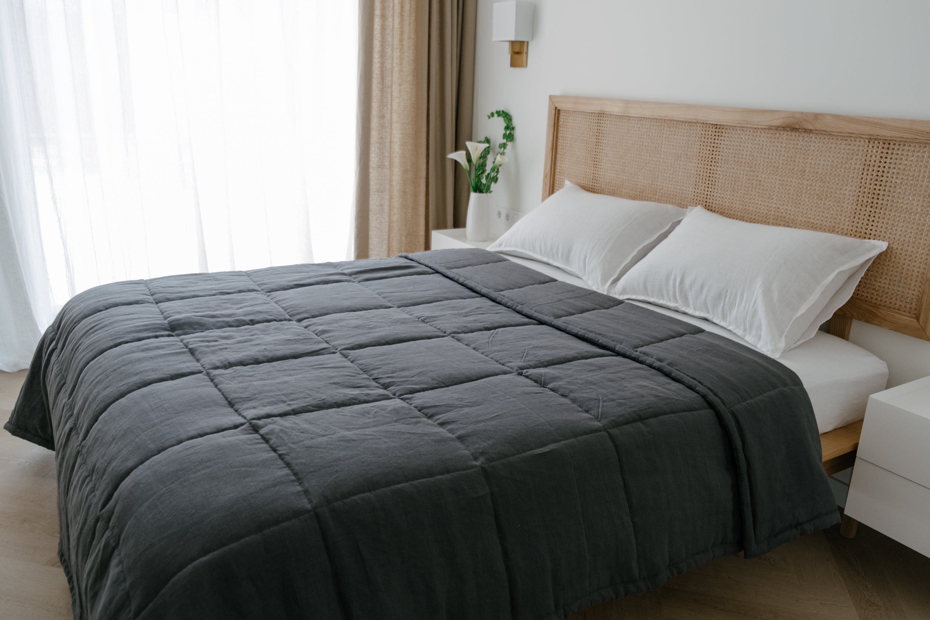 Thick 400gr.m2 Natural Hemp Linen Blanket Graphite Earth Hemp Fiber Filler in Linen Fabric / Hand made