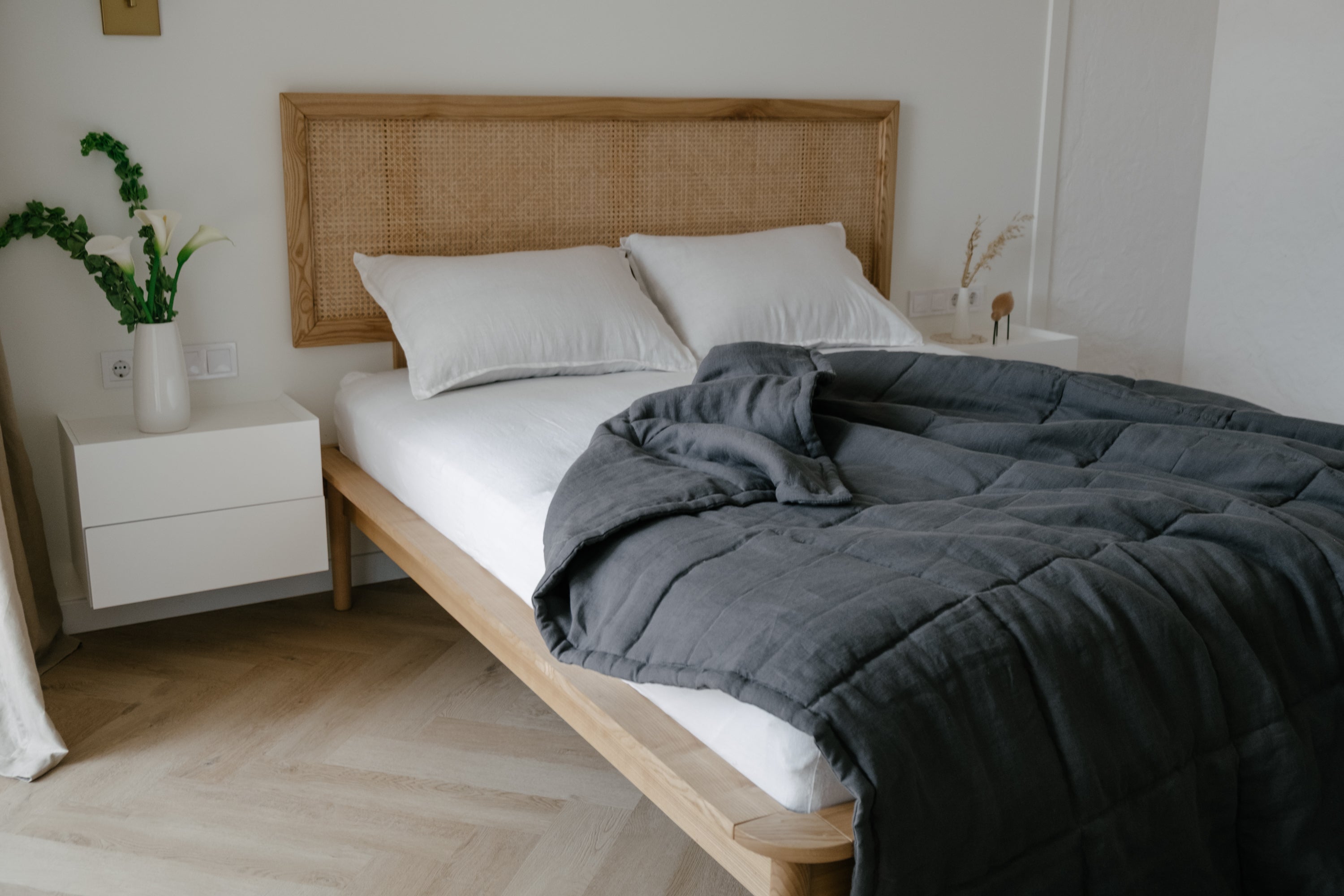 Thick 400gr.m2 Natural Hemp Linen Blanket Graphite Earth Hemp Fiber Filler in Linen Fabric / Hand made