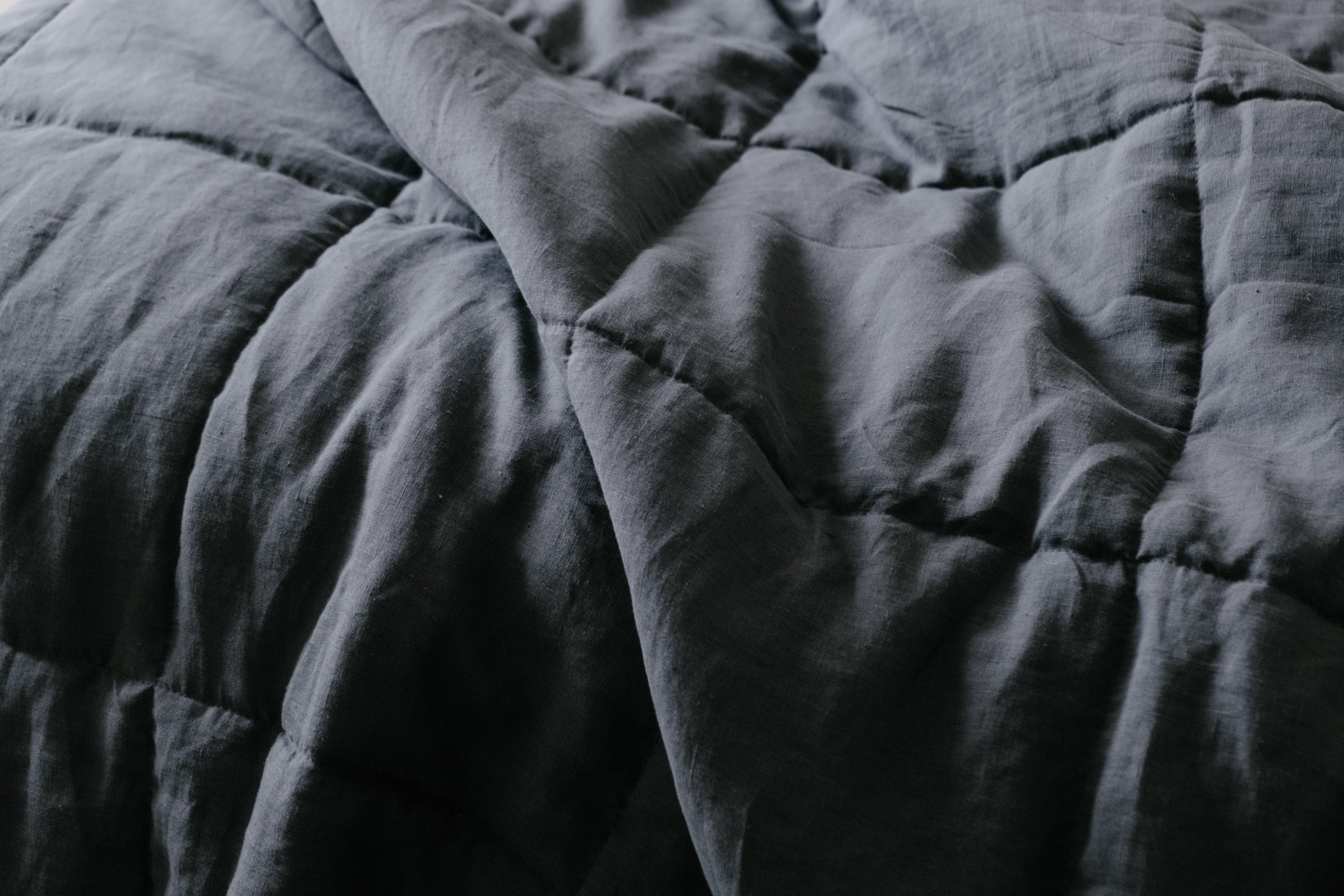 Thick 400gr.m2 Natural Hemp Linen Blanket Graphite Earth Hemp Fiber Filler in Linen Fabric / Hand made