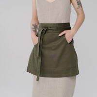 Khaki Cotton Waist Apron, natural bistro apron half apron with pockets Personalized Embroidery Apron for women, men