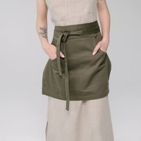 Khaki Cotton Waist Apron, natural bistro apron half apron with pockets Personalized Embroidery Apron for women, men