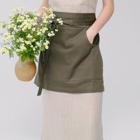 Khaki Cotton Waist Apron, natural bistro apron half apron with pockets Personalized Embroidery Apron for women, men
