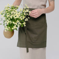 Khaki Cotton Waist Apron, natural bistro apron half apron with pockets Personalized Embroidery Apron for women, men