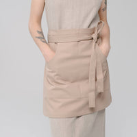 Beige Cotton Waist Apron, natural bistro apron half apron with pockets Personalized Embroidery Apron for women, men