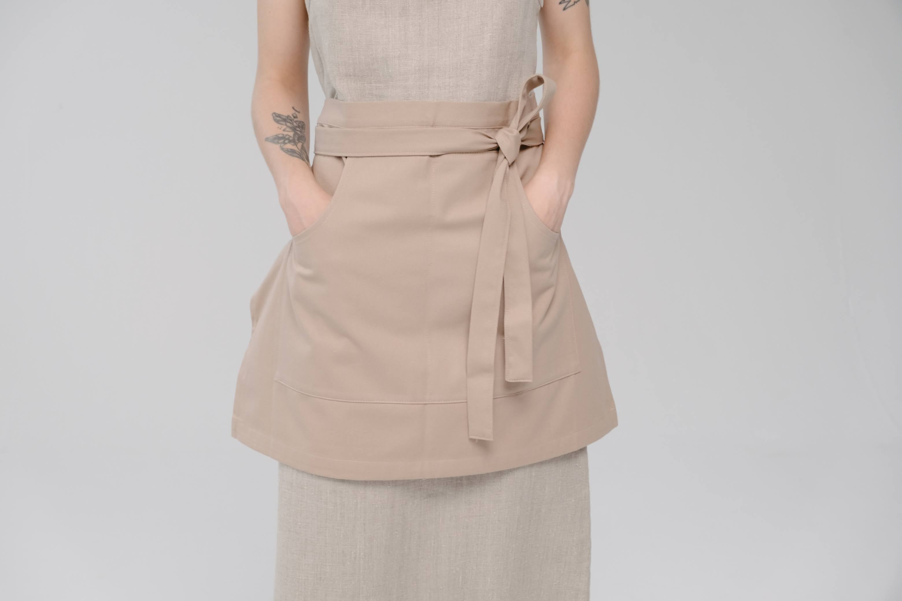 Beige Cotton Waist Apron, natural bistro apron half apron with pockets Personalized Embroidery Apron for women, men