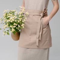 Beige Cotton Waist Apron, natural bistro apron half apron with pockets Personalized Embroidery Apron for women, men