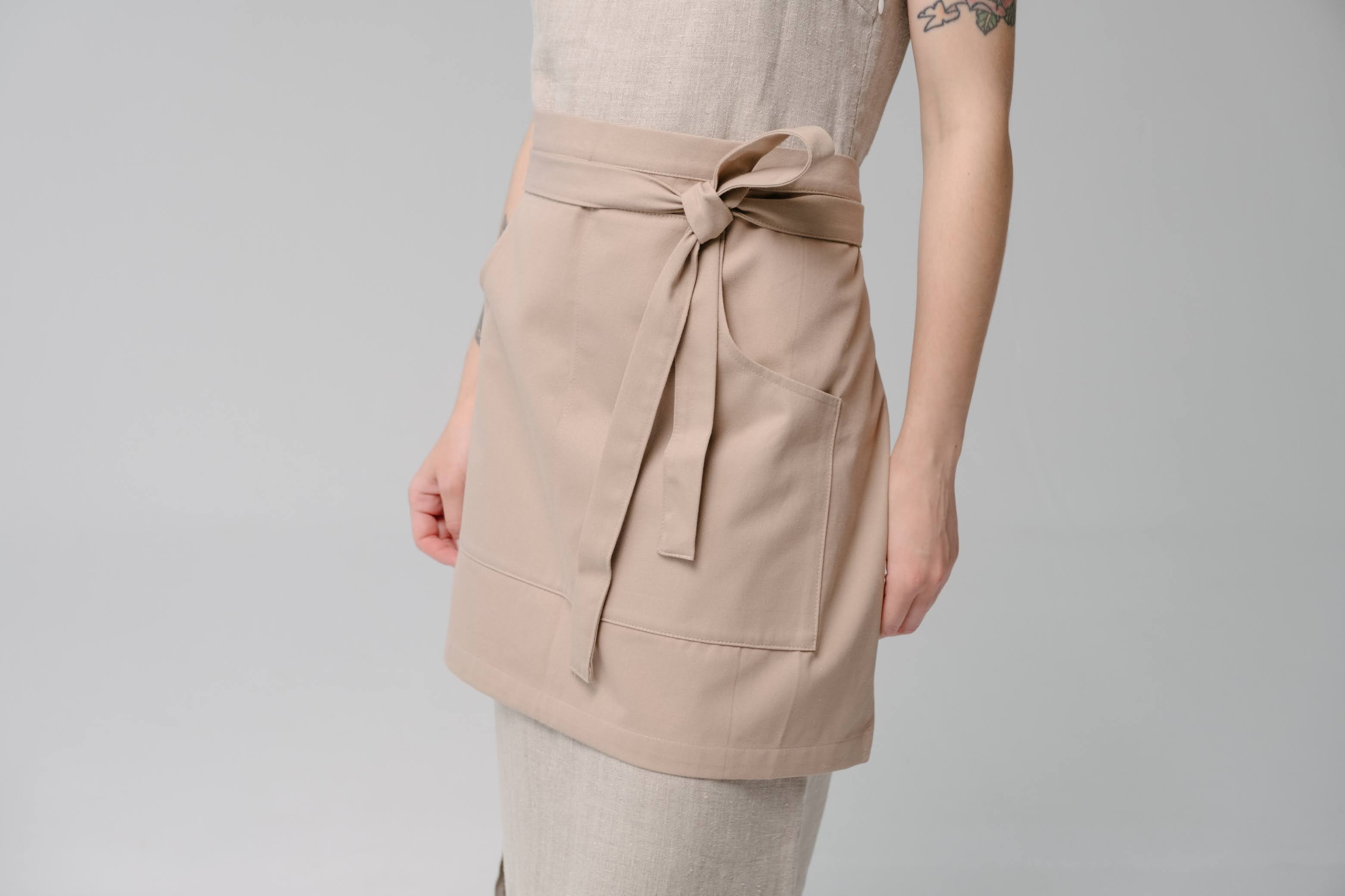 Beige Cotton Waist Apron, natural bistro apron half apron with pockets Personalized Embroidery Apron for women, men