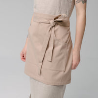 Beige Cotton Waist Apron, natural bistro apron half apron with pockets Personalized Embroidery Apron for women, men