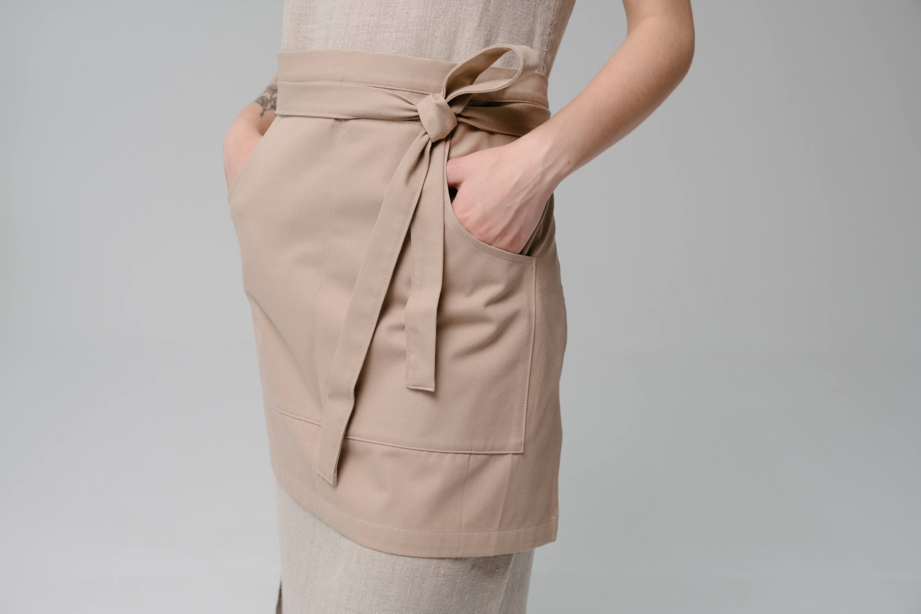 Beige Cotton Waist Apron, natural bistro apron half apron with pockets Personalized Embroidery Apron for women, men