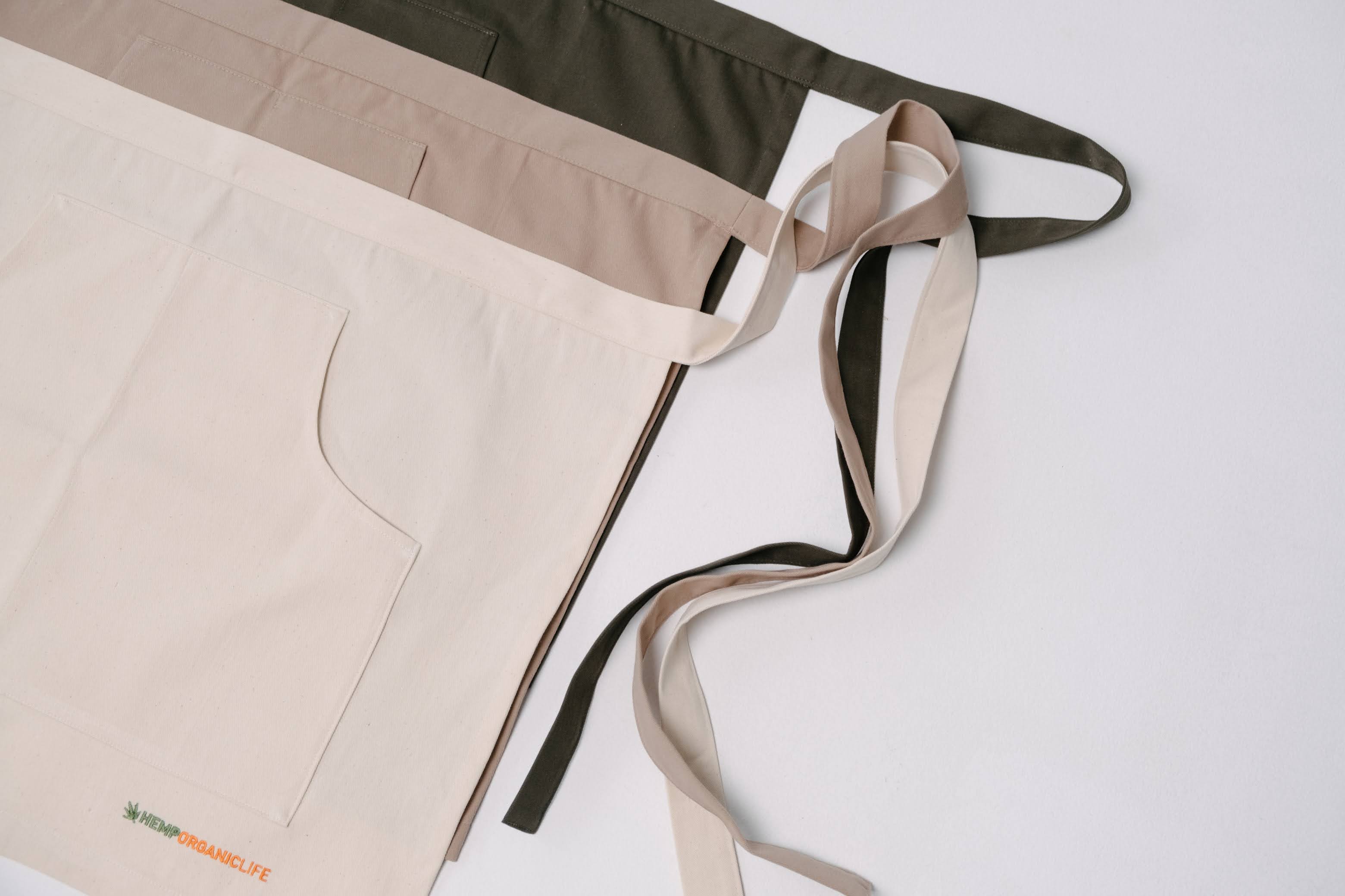 Beige Cotton Waist Apron, natural bistro apron half apron with pockets Personalized Embroidery Apron for women, men