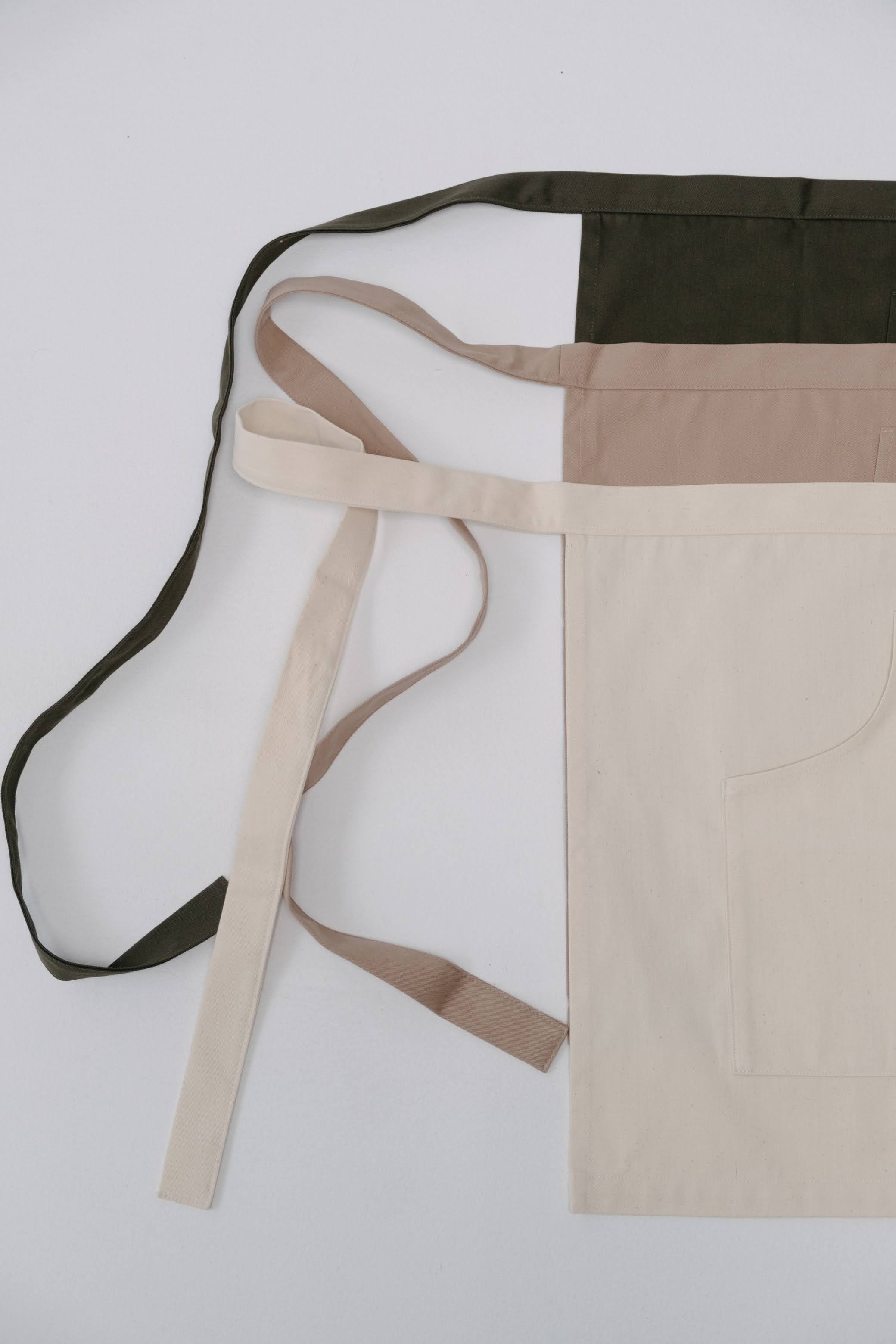 Beige Cotton Waist Apron, natural bistro apron half apron with pockets Personalized Embroidery Apron for women, men