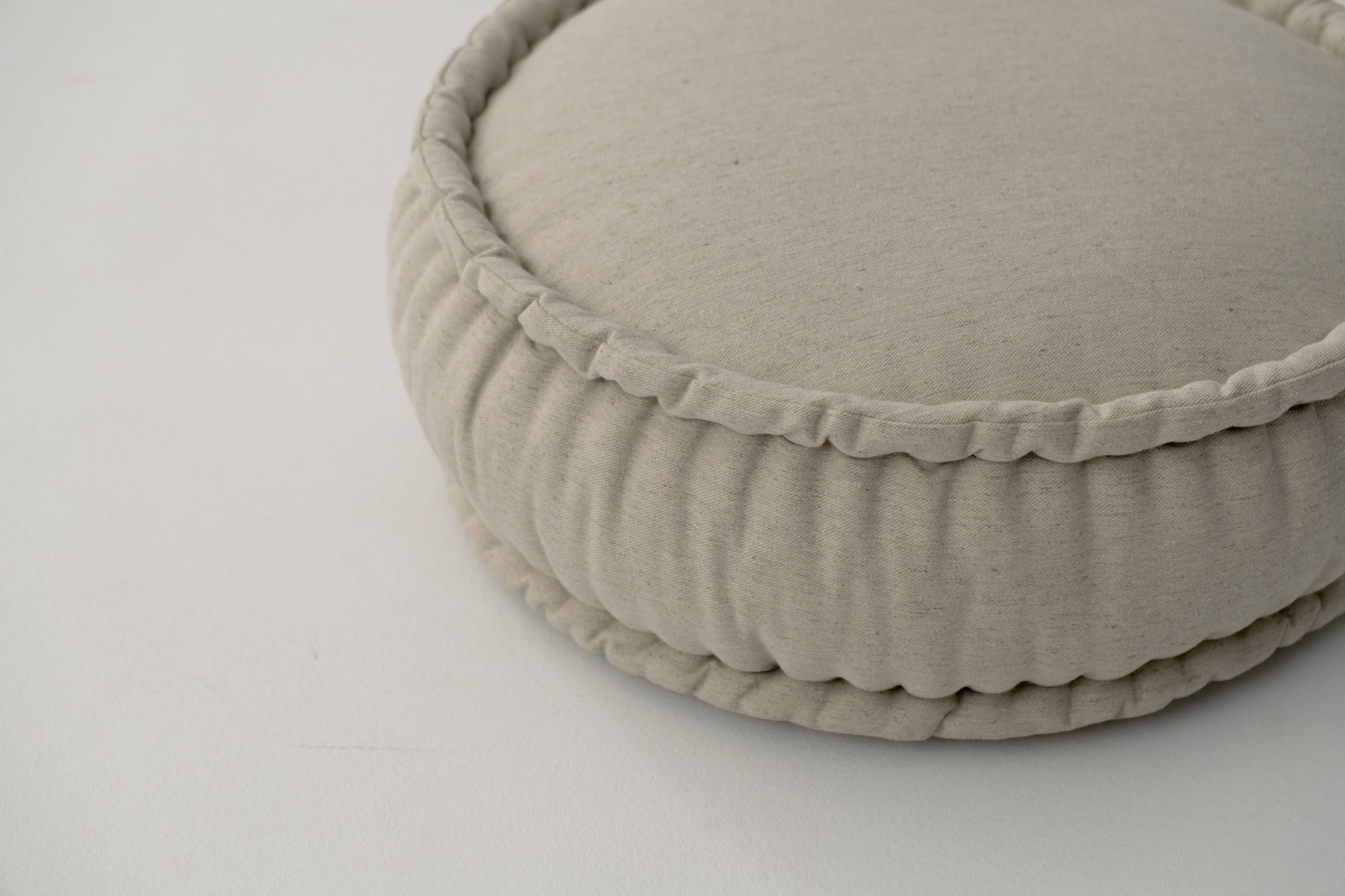 Thick Round Hemp Cushion filled Organic Hemp Fiber in natural Linen fabric Floor cushion Meditation pillow custom made size
