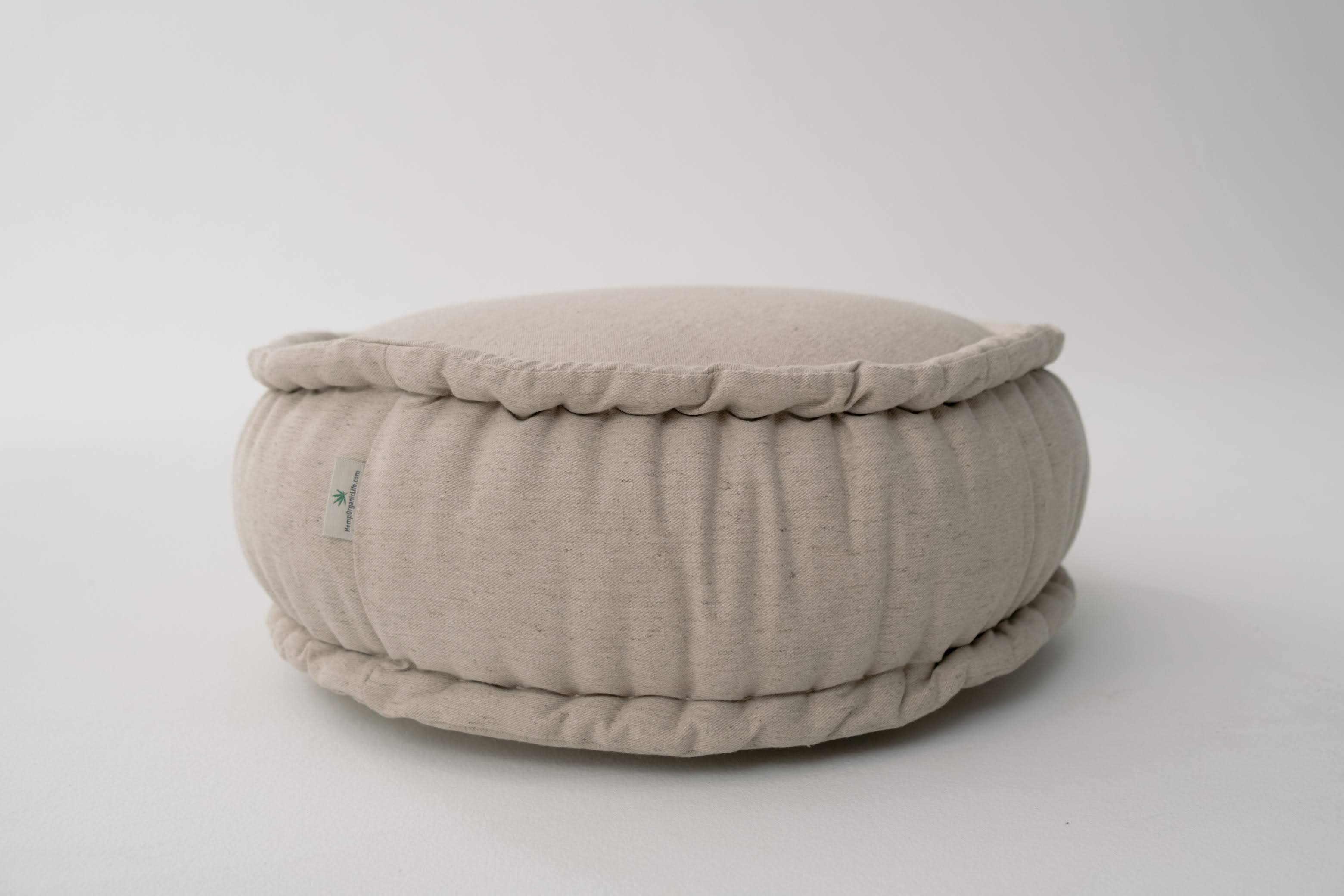Thick Round Hemp Cushion filled Organic Hemp Fiber in natural Linen fabric Floor cushion Meditation pillow custom made size