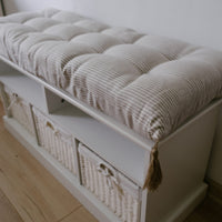 Special listing for Kate Roden two 35" x 14" and one 48" x 16" hemp cushions without tassels in natural linen fabric in stripe