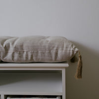 Special listing for Kate Roden two 35" x 14" and one 48" x 16" hemp cushions without tassels in natural linen fabric in stripe