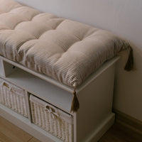 Special listing for Kate Roden two 35" x 14" and one 48" x 16" hemp cushions without tassels in natural linen fabric in stripe