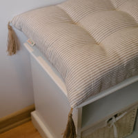 Special listing for Kate Roden two 35" x 14" and one 48" x 16" hemp cushions without tassels in natural linen fabric in stripe