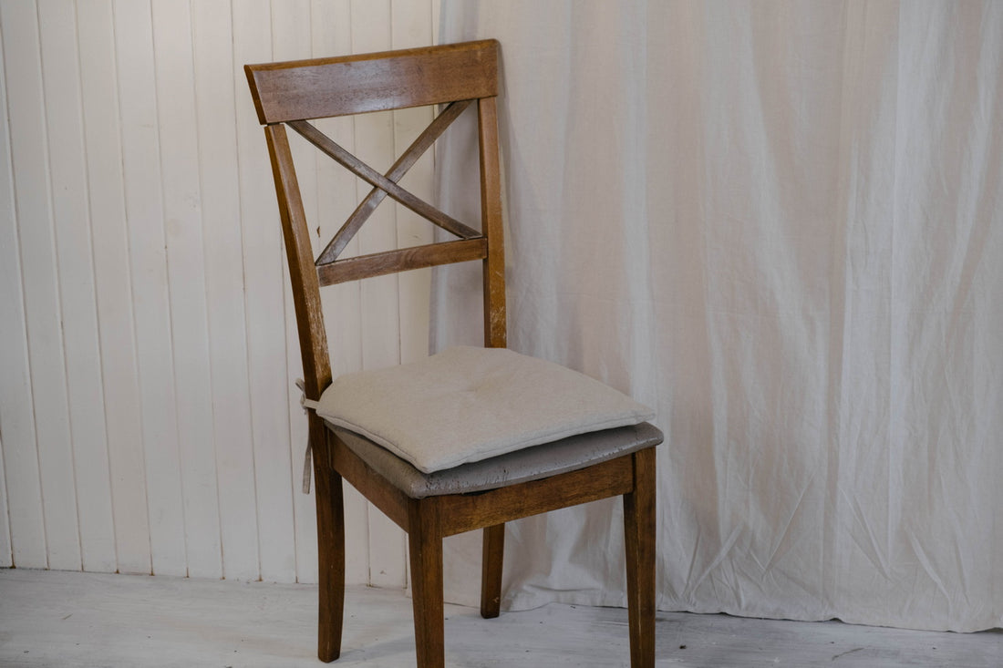 Hemp Linen seat cushion for chair with ties filled organic hemp fiber in natural non dyed linen fabric Chair Cushion Pillow seat