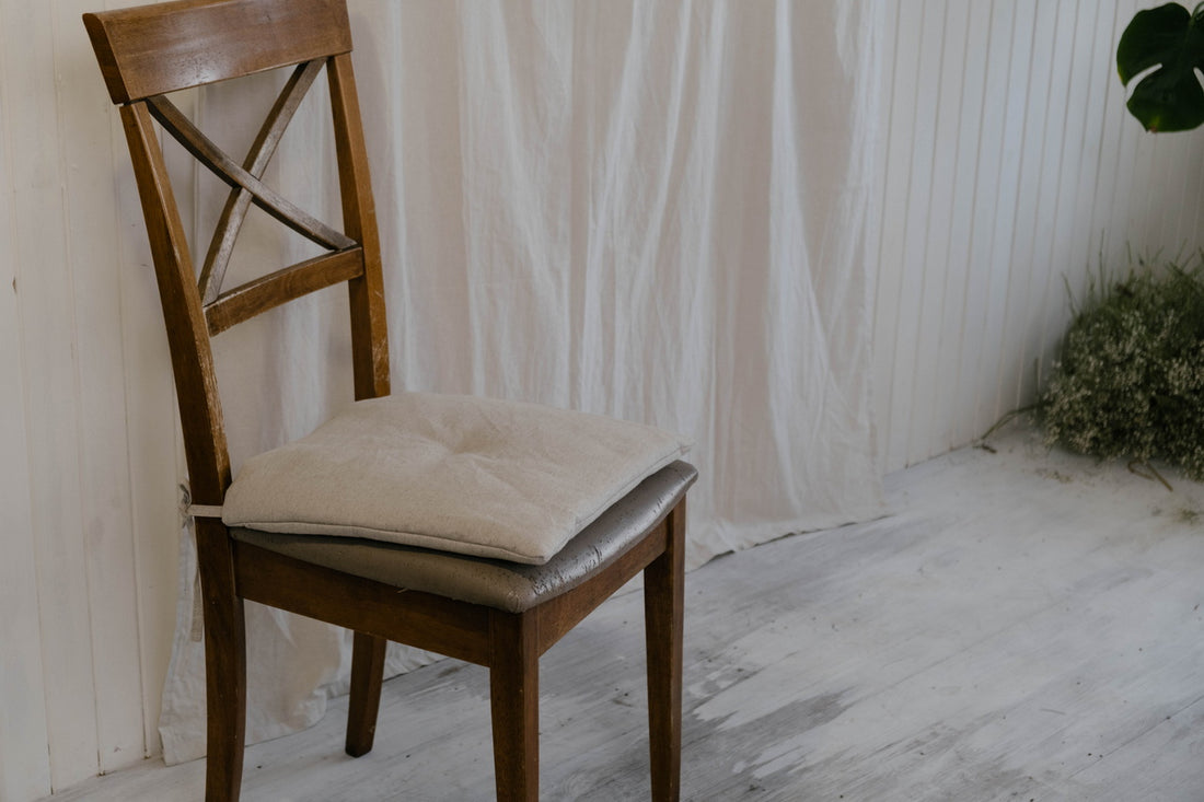Hemp Linen seat cushion for chair with ties filled organic hemp fiber in natural non dyed linen fabric Chair Cushion Pillow seat