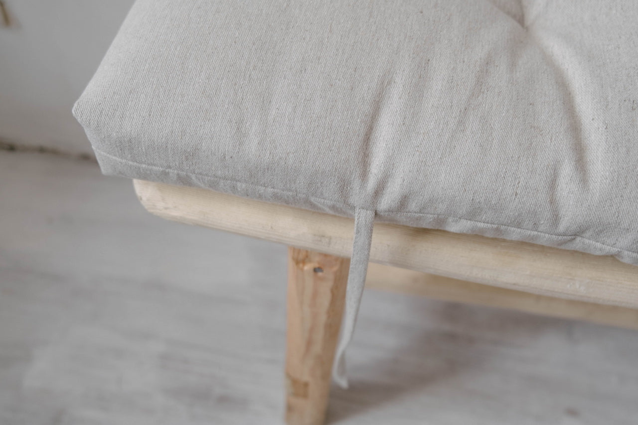 Natural Hemp Linen Bench Cushion with Ties Custom Made filled organic Hemp Fiber in natural non dyed Linen Fabric Window Bench Mudroom cushions