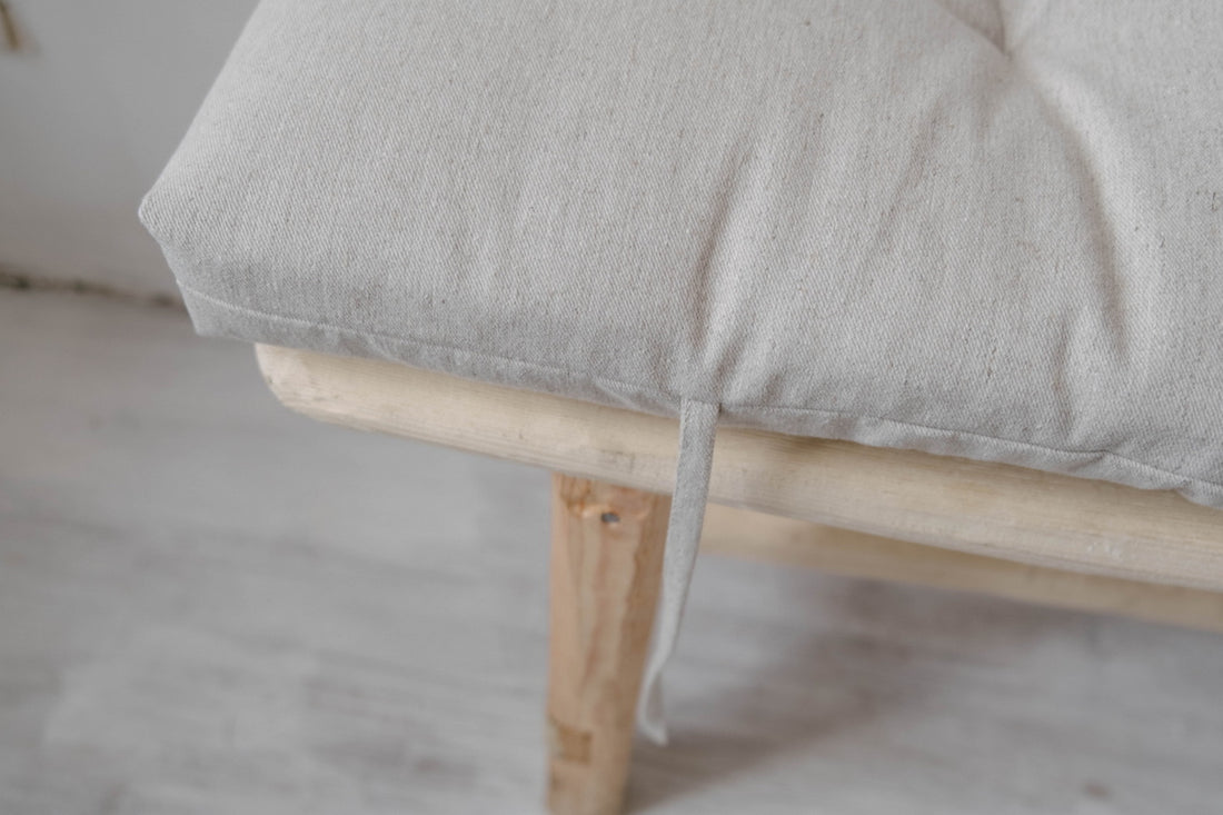 Natural Hemp Linen Cushion with Ties Custom Made filled organic Hemp Fiber in natural non dyed Linen Fabric Window Bench Mudroom cushions