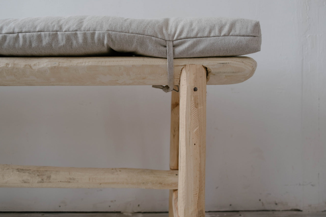 Natural Hemp Linen Bench Cushion with Ties Custom Made filled organic Hemp Fiber in natural non dyed Linen Fabric Window Bench Mudroom cushions
