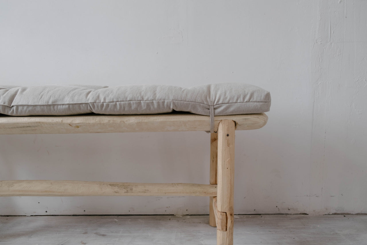 Natural Hemp Linen Bench Cushion with Ties Custom Made filled organic Hemp Fiber in natural non dyed Linen Fabric Window Bench Mudroom cushions