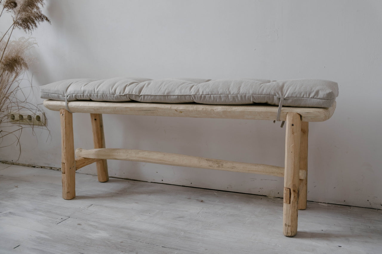 Natural Hemp Linen Bench Cushion with Ties Custom Made filled organic Hemp Fiber in natural non dyed Linen Fabric Window Bench Mudroom cushions