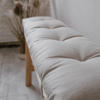 Natural Hemp Linen Cushion with Ties Custom Made filled organic Hemp Fiber in natural non dyed Linen Fabric Window Bench Mudroom cushions