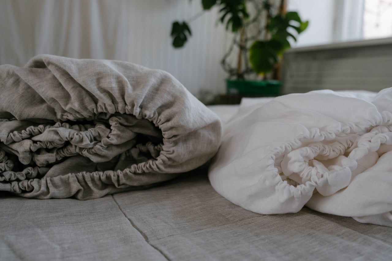Linen Fitted Sheet Grey Undyed Unbleached Natural Gray Washed Fabric Queen Full, Twin, King Custom size