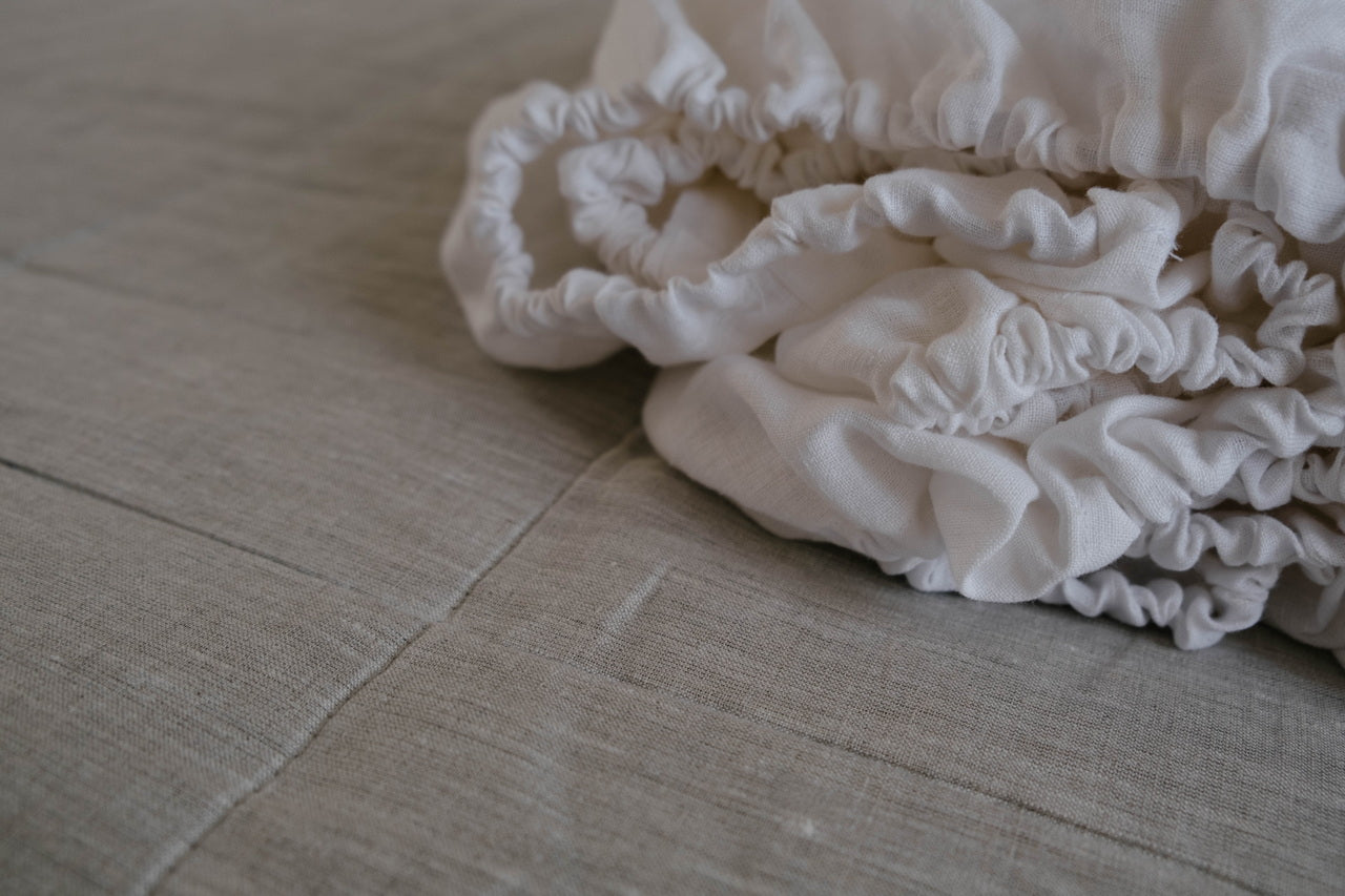 White Linen Fitted Sheet Linen Washed Fabric Queen Full, Twin, King Custom size