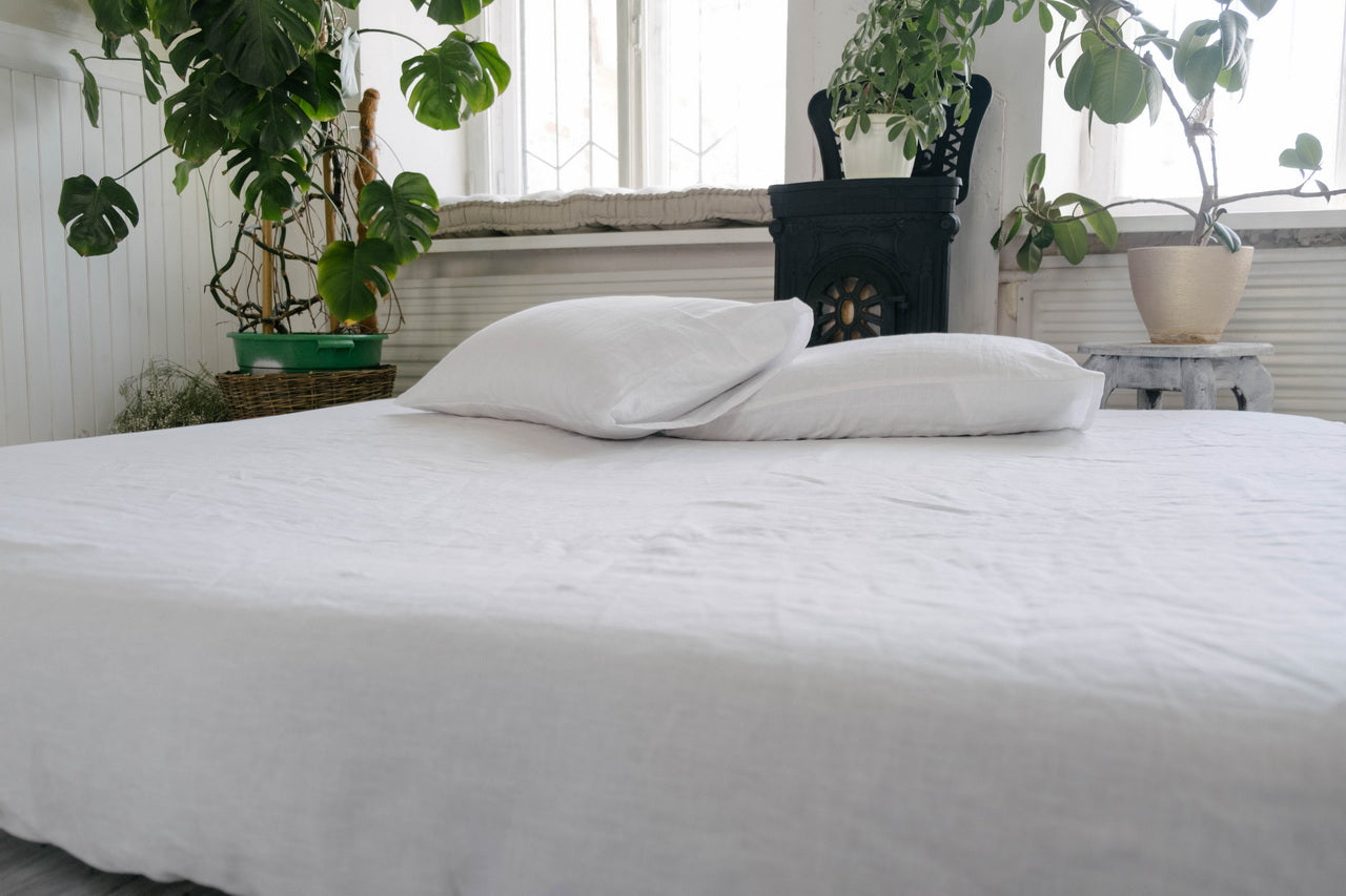 White Natural HEMP Linen blanket quilt in stripe- linen organic fabric + filler organic Hemp fiber - Full Queen King custom sizes