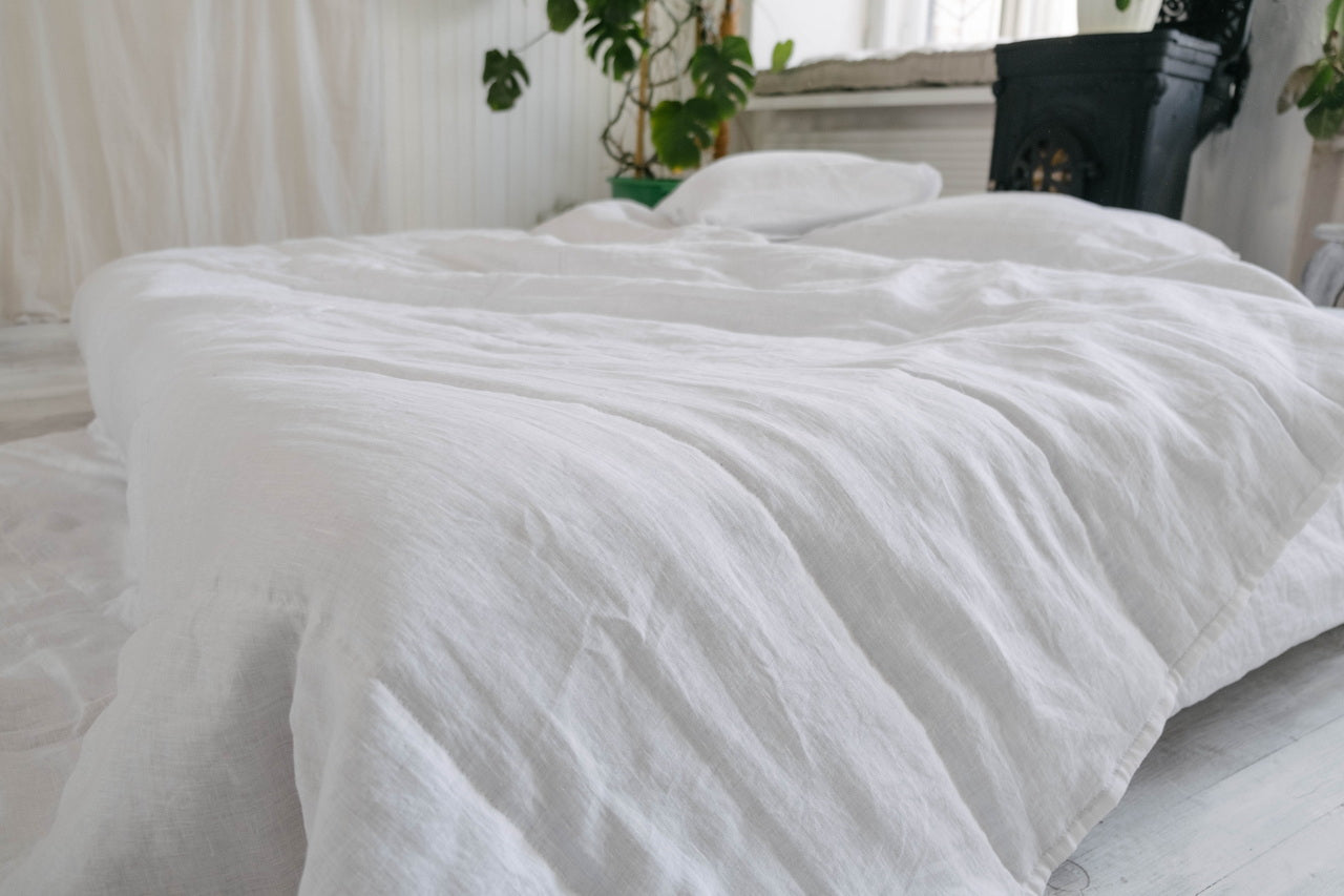 White Natural HEMP Linen blanket quilt in stripe- linen organic fabric + filler organic Hemp fiber - Full Queen King custom sizes