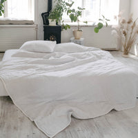 White Natural HEMP Linen blanket quilt in stripe- linen organic fabric + filler organic Hemp fiber - Full Queen King custom sizes