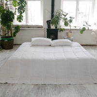 White Natural HEMP Linen blanket quilt in stripe- linen organic fabric + filler organic Hemp fiber - Full Queen King custom sizes